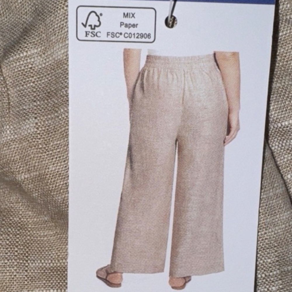 Ella Moss Linen Blend Pants Womens Tan Wide Leg Pull On NWT Beach QUICK SHIP - Picture 2 of 2